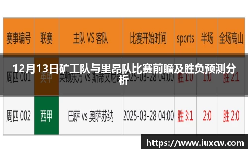 12月13日矿工队与里昂队比赛前瞻及胜负预测分析